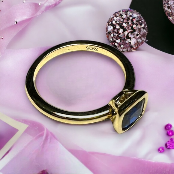 Blue Sapphire Ring 18k Yellow Gold Vermeil , September birthstone , Promise Ring - Picture 8 of 8